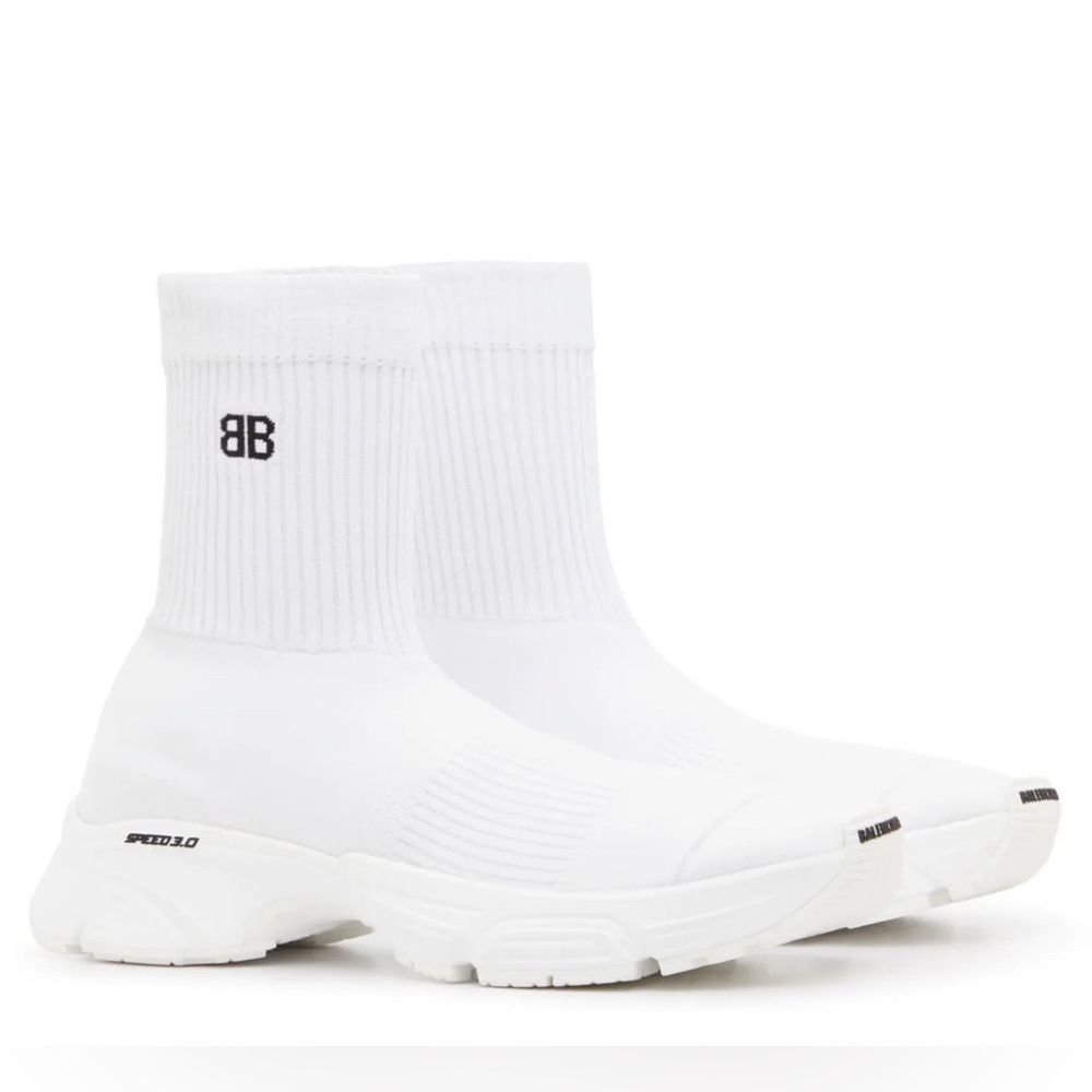 Balenciaga Speed 3.0 Knit High Top Sock Sneakers in White, New, Size 40 - Picture 3 of 16